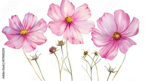 Watercolor Cosmos Flowers