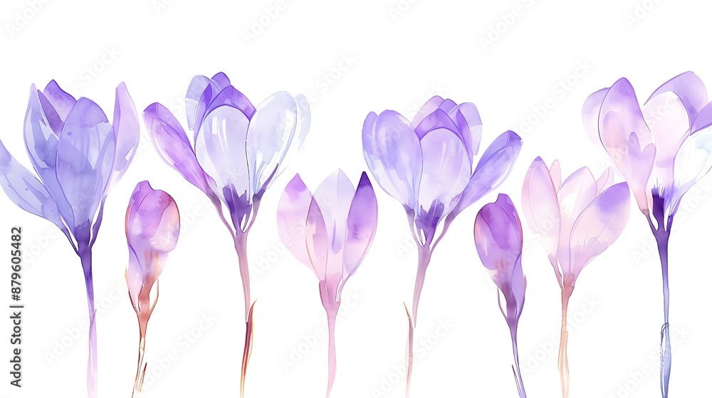 Fototapeta premium Watercolor Crocus Flowers