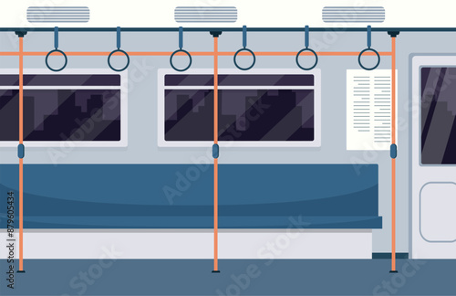 Empty subway car interior in flat style. Underground metro concept. Vector stock