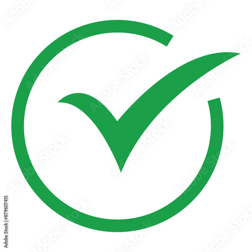 Green check mark icon on white background, green right tick mark icon. EPs 10/AI