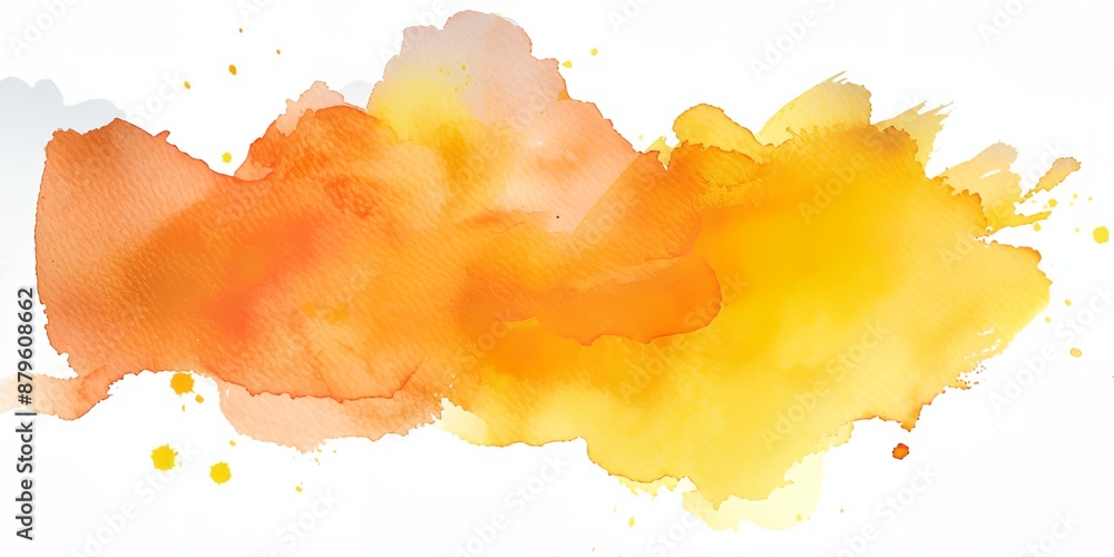 Obraz premium Splash of yellow and orange paint on a white background. The colors are bright and vibrant, creating a sense of energy and excitement. The splatter effect gives the impression of movement
