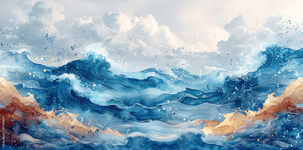 Teal Aqua Ocean Waves Pattern Watercolor Sea Wave Texture Vector Illustration Wallpaper Fabric Print Design Teal Aqua Ocean Waves Pattern Watercolor Sea Wave Texture Vector Illustration Wallpaper Fabric Print Design