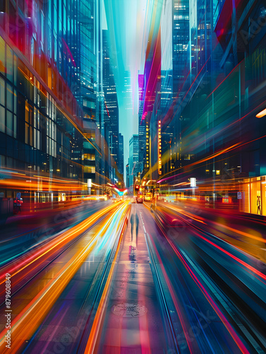 Fast Paced Timelapse: Photo Realistic Individual Captured with High Speed Camera on Bustling Street, Motion Slider Overlay Symbolizes Speed. Copy Space for Concepts  Ideas in Phot © HaJung