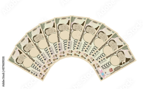 扇状に広げた１０万円分の新一万円札