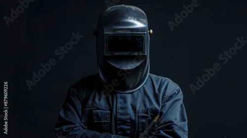 Portrait of a welder wearing a protective mask in dark background © Penatic Studio