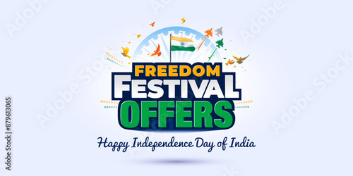 Independence day of India sale festive concept. Freedom festival offers Deal discount logo unit with tricolor flag.