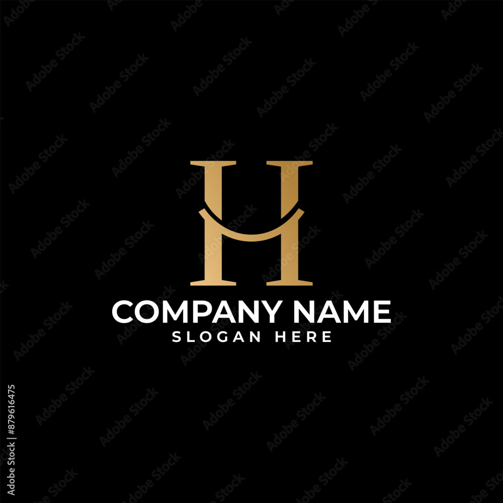 The initial H lettermark in gold gradient and combine with black background and the smile in the middle The initial H lettermark in gold gradient and combine with black background and the smile in the middle