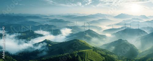Mountain Wind Turbines Generating Renewable Energy Amidst Scenic Views © btiger