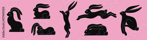 Black Linocut of Easter hare set