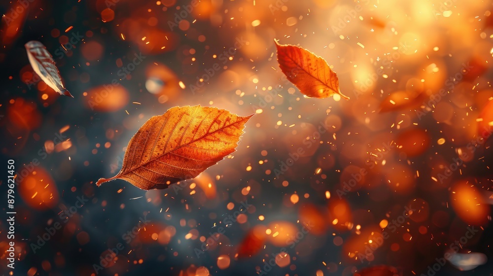 Autumn leaves falling in a beautiful golden bokeh background, capturing the essence and tranquility of the fall season. Autumn leaves falling in a beautiful golden bokeh background, capturing the essence and tranquility of the fall season.