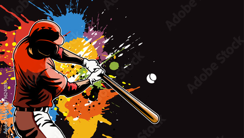 Baseball player. Baseball cap. Hitter swinging with bat. Abstract isolated vector silhouette. 