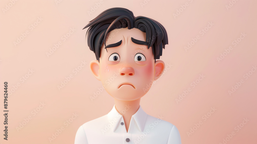 Sad stressed disappointed 3D cartoon character man male boy person Sad stressed disappointed 3D cartoon character man male boy person