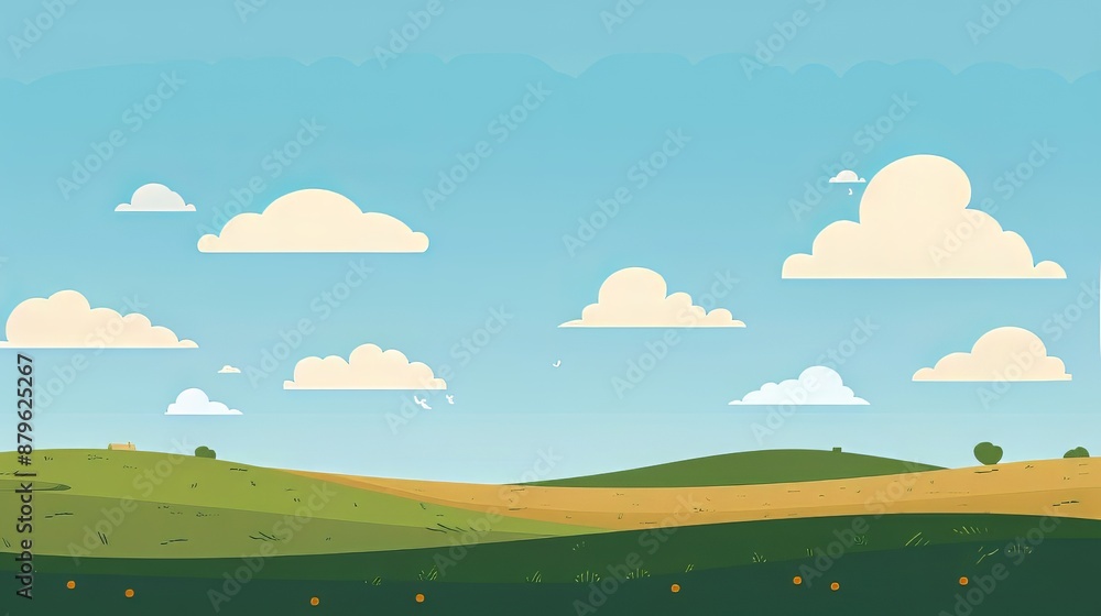 Obraz premium Scenic landscape with rolling hills and fluffy clouds