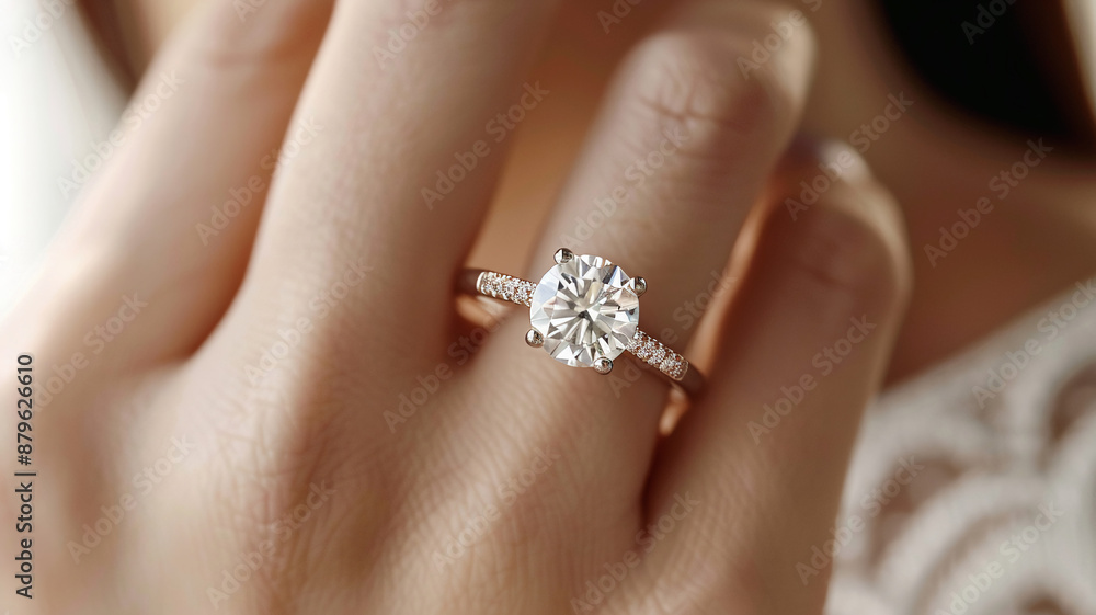 Detailed Close-Up of a Beautiful Shiny Ring on a Woman’s Finger Detailed Close-Up of a Beautiful Shiny Ring on a Woman’s Finger