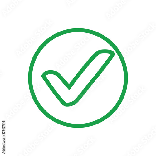 Green check mark icon on white background, green right tick mark icon. EPs 10/AI