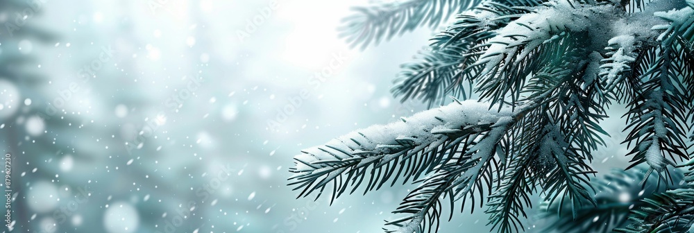 Snow-Covered Pine Branch in Winter. Generative ai Snow-Covered Pine Branch in Winter. Generative ai