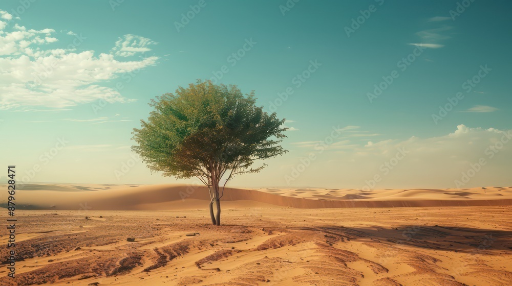 A tree stands alone in a desert landscape A tree stands alone in a desert landscape