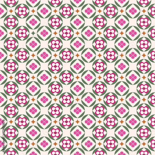 Retro Geometric Florals Seamless Pattern Tile Style Simple Shapes Beautiful Color