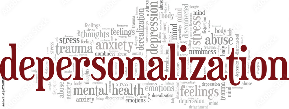 Fototapeta premium Depersonalization word cloud conceptual design isolated on white background.