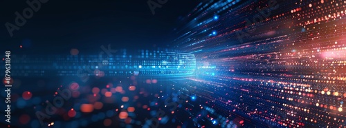 Technology background with copy space. Abstract data center, server, internet, speed. Futuristic HUD tunnel. Display screens for tech titles and background, tech headline. 3D rendering.