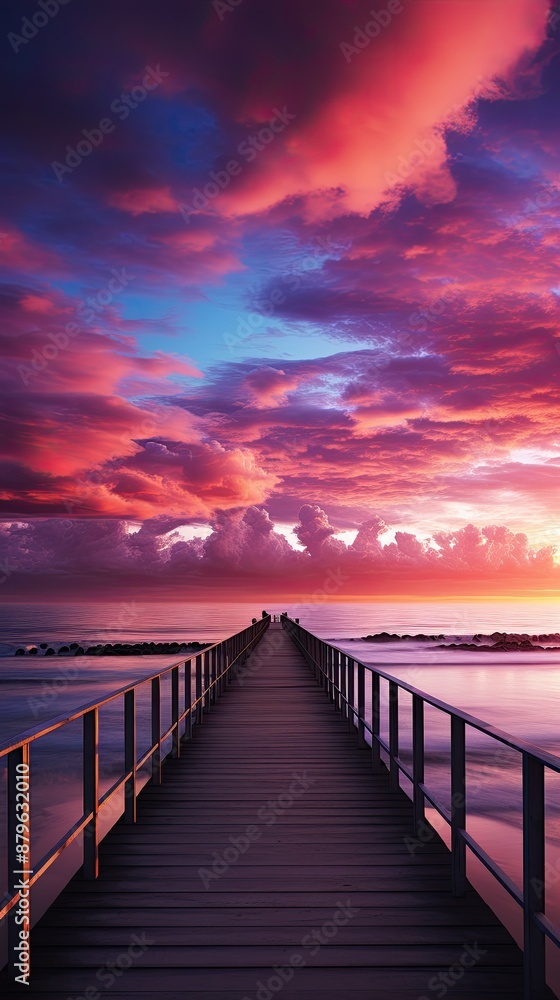 Obraz premium a pier with a sunset in the background and a sign that says sunset .