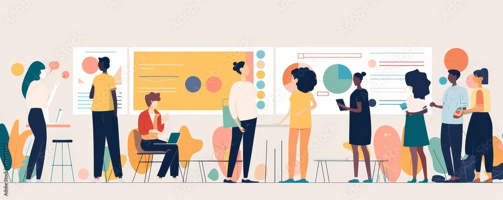 Business team collaborating in modern office, analyzing data on whiteboards. Professional teamwork with diverse colleagues sharing ideas. Business team collaborating in modern office, analyzing data on whiteboards. Professional teamwork with diverse colleagues sharing ideas.