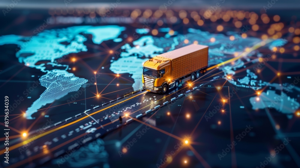 Obraz premium Logistics international delivery concept, World map with logistic network distribution on background.background for Concept of fast or instant shipping, Online goods orders worldwide