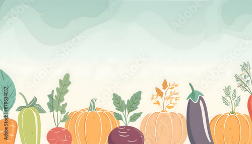 Abstract Watercolor vintage vegetables on digital art concept.
