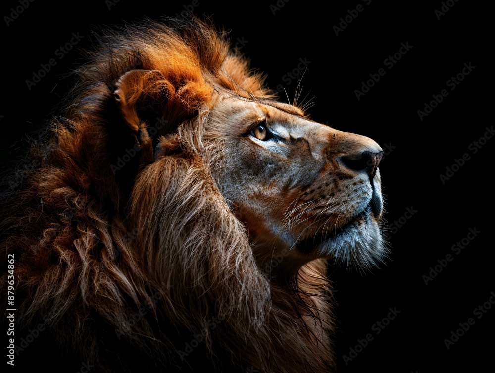 Fototapeta premium Majestic Lion in Profile Against a Dark Background