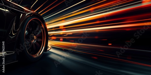 Speeding car motion blur lights night driving speed concept photo