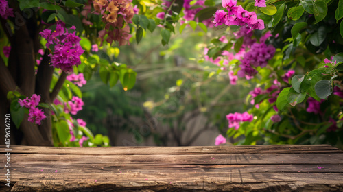 Wooden table with a background of blooming alang alang plants, rough wooden table with natural texture, background of beautiful blooming alang alang plants, Photography. ai generated images photo