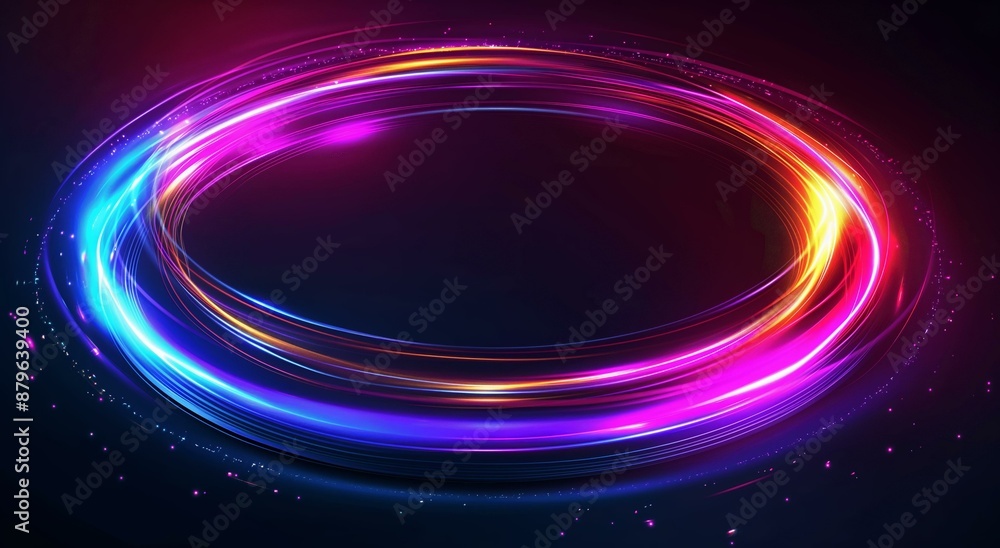 A vibrant display of colorful, glowing light trails forming an abstract circular pattern on a dark background. A vibrant display of colorful, glowing light trails forming an abstract circular pattern on a dark background.