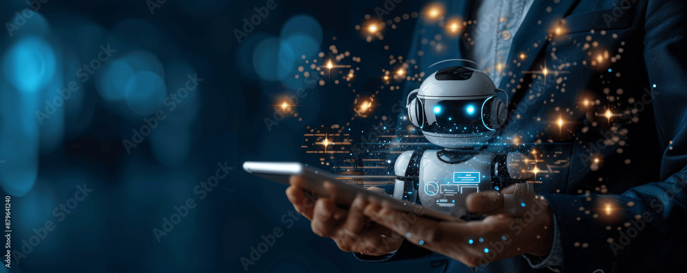 Fototapeta premium Harnessing AI for Maximum Efficiency in Business with Smart Technology and Virtual Chatbots for Digital Marketing and Communication
