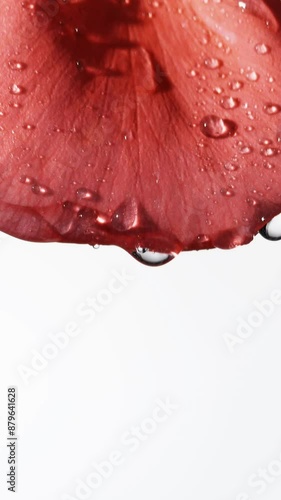 close-up of rose petals with water droplets, exuding freshness and purity. Ideal as a background for cosmetic, wellness, and perfume products.