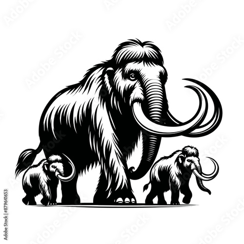 Mammoth family silhouette vector