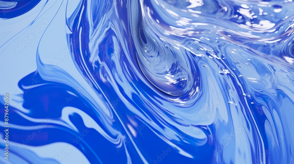 On a background of blue liquid waves with swirls and drops On a background of blue liquid waves with swirls and drops