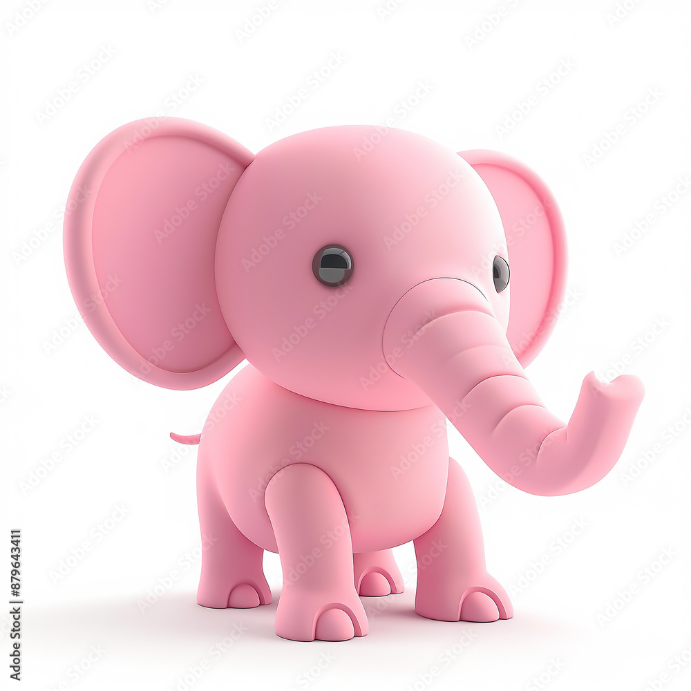 playing elephant, pink color, white background, 3D Rendering, isometric playing elephant, pink color, white background, 3D Rendering, isometric