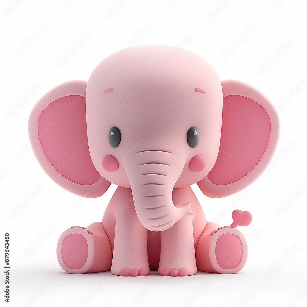 playing elephant, pink color, white background, 3D Rendering, isometric playing elephant, pink color, white background, 3D Rendering, isometric