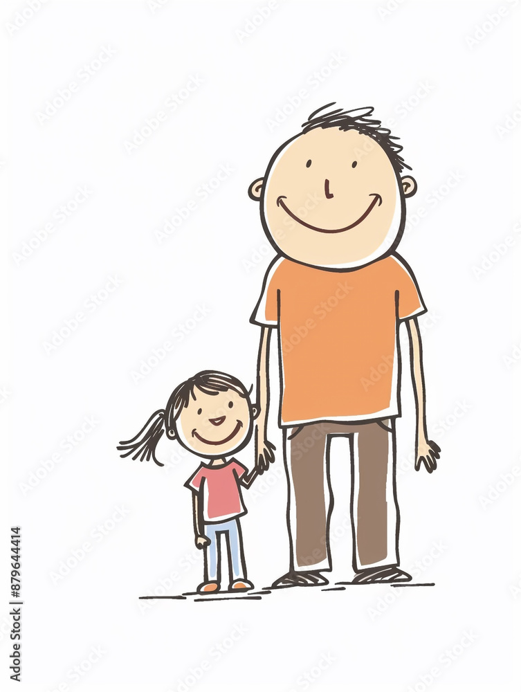 A man and his children are standing together. They both look happy and cheerful.