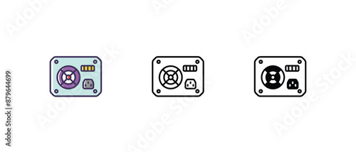 Power supply unit Icons thin line and glyph vector icon stock illustration 