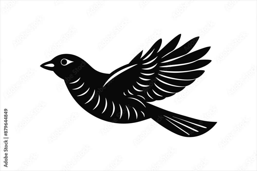 Obraz premium a minimalist beautiful linocut flying Grosbeak bird silhouette black vector artwork illustration