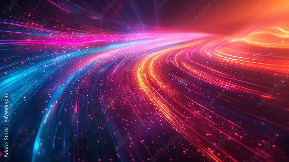 Obraz premium Futuristic abstract background, colorful bright neon rays and glowing lines. AI generative