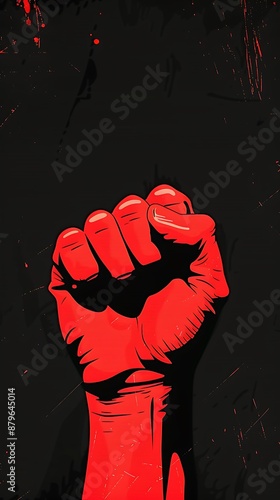 red fist up on black background photo