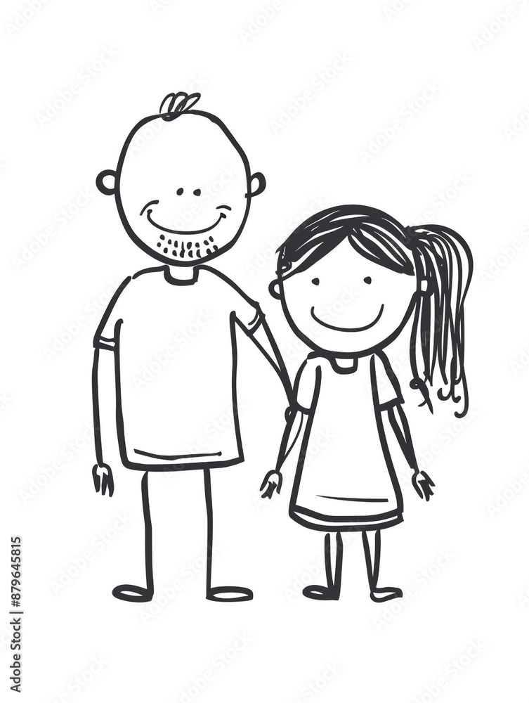 A man and his children are standing together. They both look happy and cheerful. A man and his children are standing together. They both look happy and cheerful.