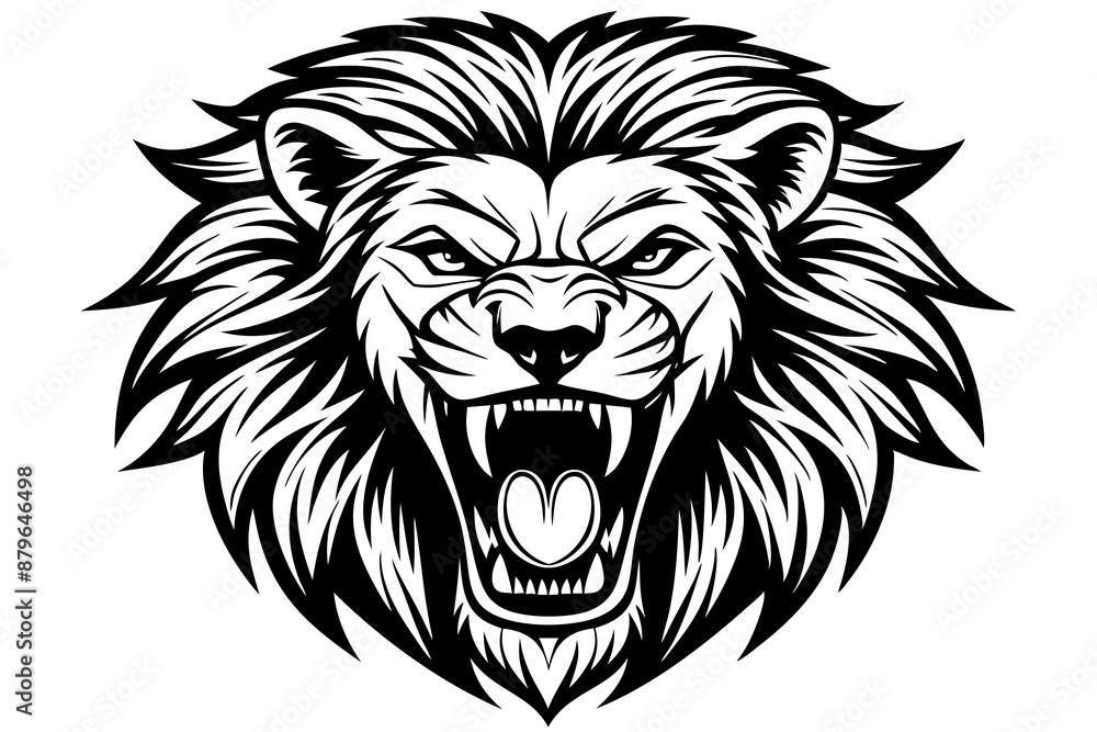 Fototapeta premium a lion head roaring with its mouth open in a simple look a logo silhouette vector illustration 