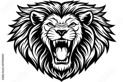 a lion head roaring with its mouth open in a simple look a logo  silhouette vector illustration  photo