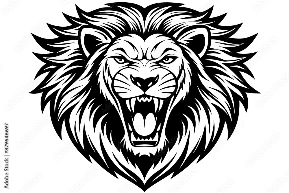 a lion head roaring with its mouth open in a simple look a logo silhouette vector illustration a lion head roaring with its mouth open in a simple look a logo silhouette vector illustration