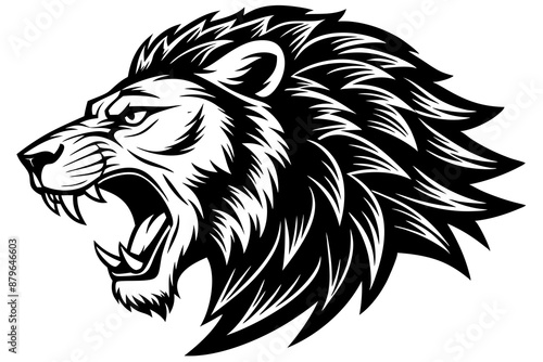 a lion head roaring with its mouth open in a simple look a logo  silhouette vector illustration