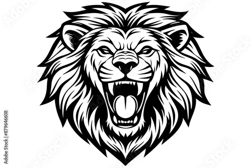 a lion head roaring with its mouth open in a simple look a logo  silhouette vector illustration photo