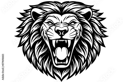 a lion head roaring with its mouth open in a simple look a logo  silhouette vector illustration